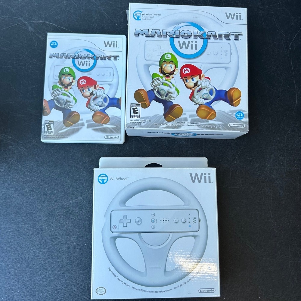 Nintendo Mario Kart Wii Bundle 2 Official Racing Wheels CIB Mario Cart Game